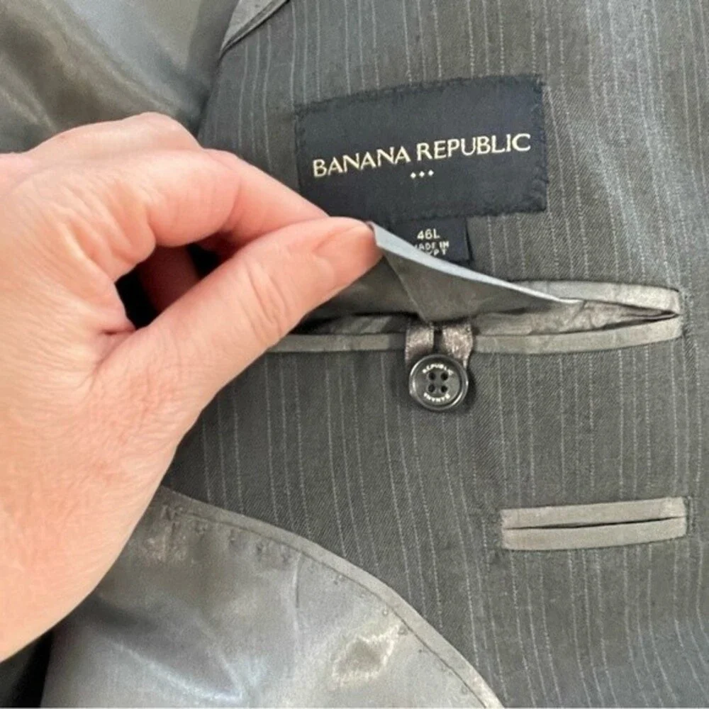 Banana‎ Republic Blazer Jacket Size 46L Gray Blue Pinstripe